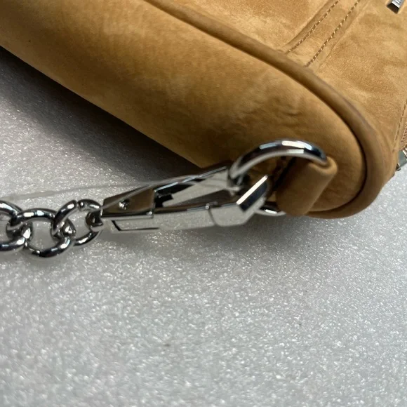 Rebecca Minkoff Mini M.A.C.Camel Suede & Leather Crossbody Bag w/a chain strap - Picture 12 of 12